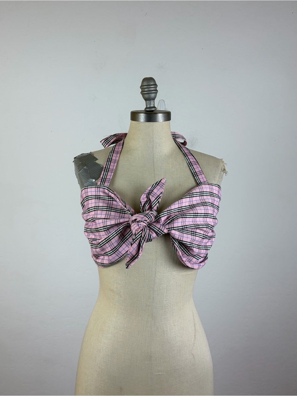 O Mighty Pink Plaid Halter Crop Top